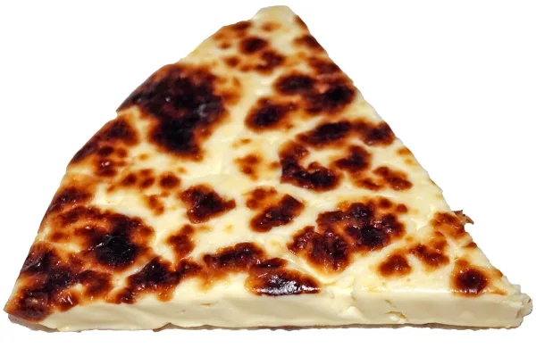Slice of coffee cheese with browned top